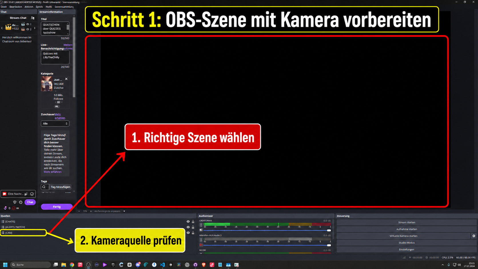 OBS-Szene mit Kamera vorbereiten