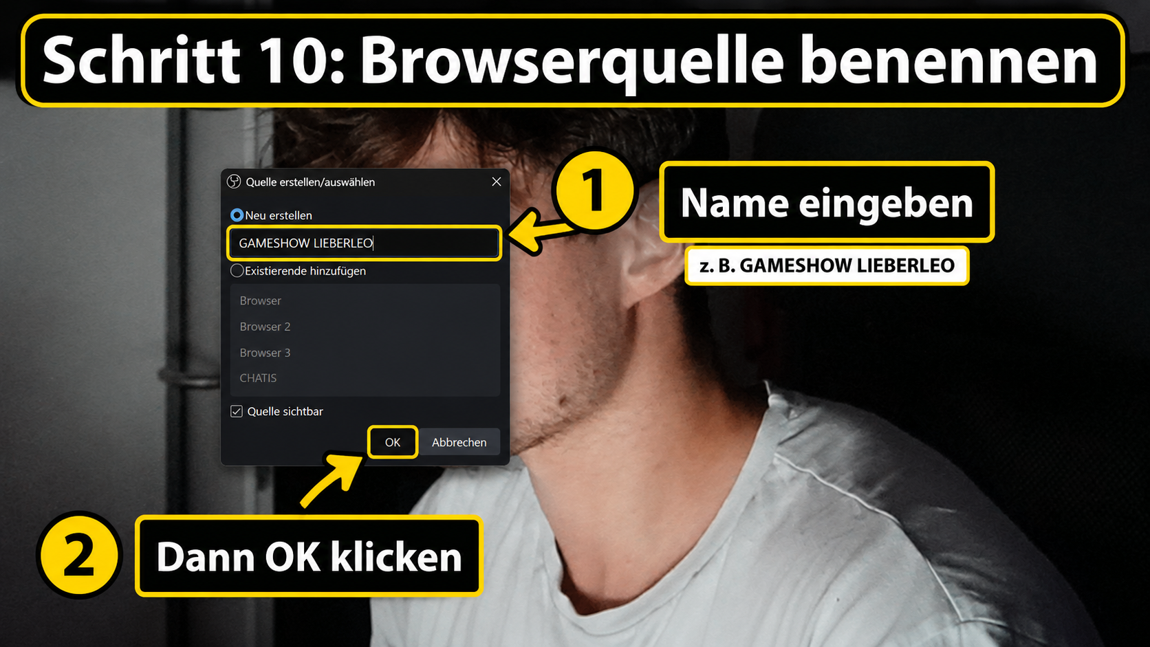 Browserquelle in OBS benennen