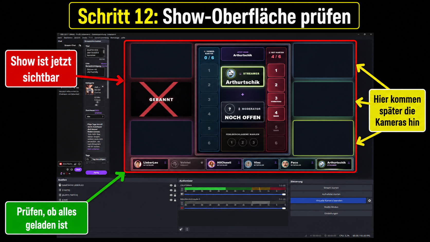 Show-Oberfläche in OBS prüfen
