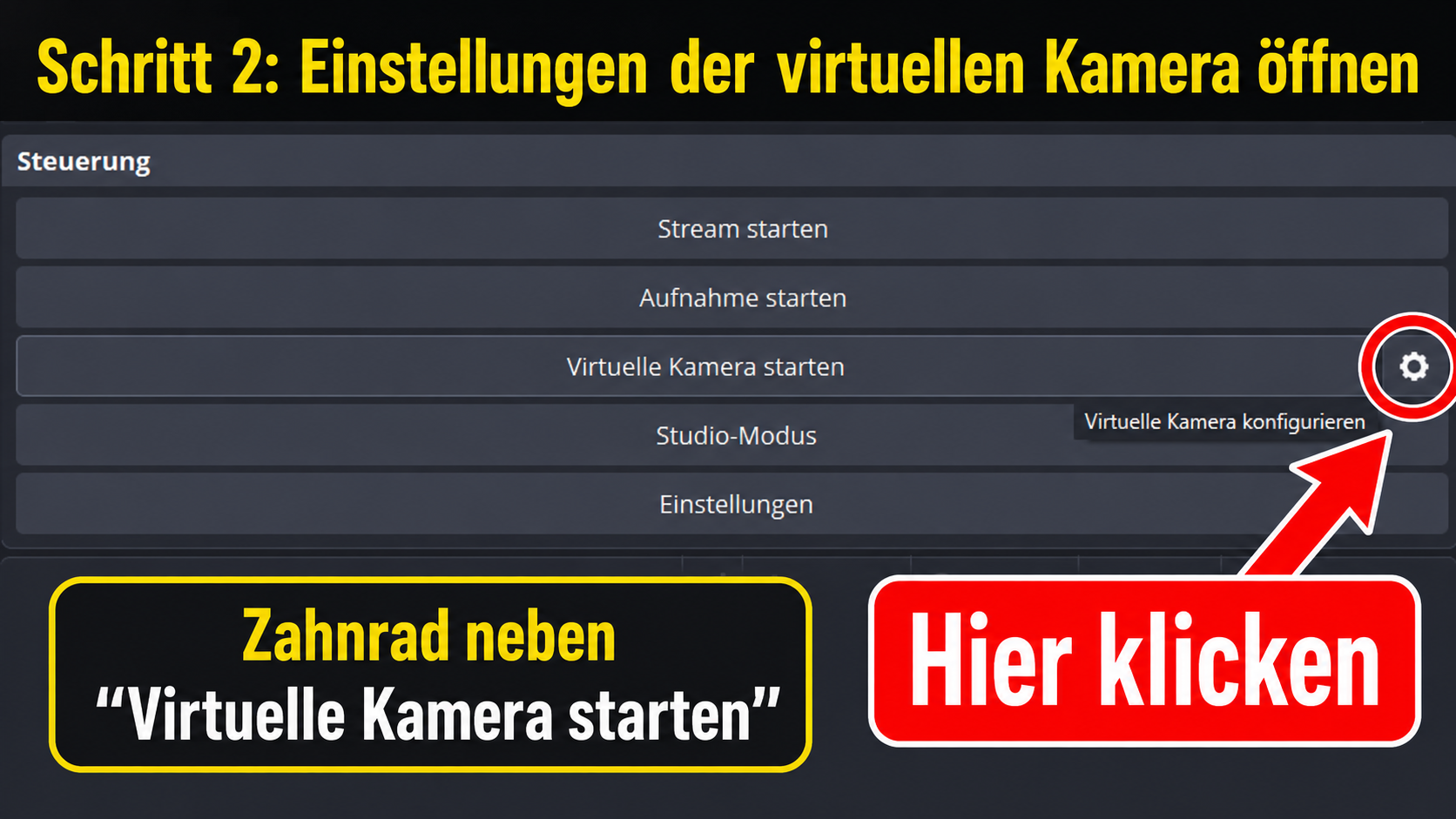 Einstellungen der virtuellen Kamera öffnen