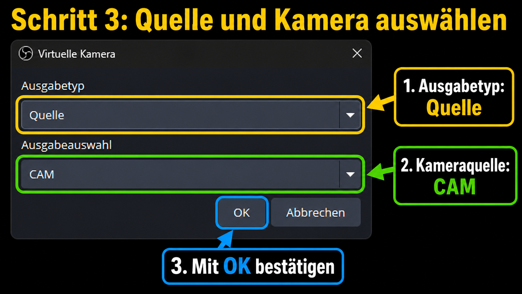 OBS Quelle und Kamera auswählen