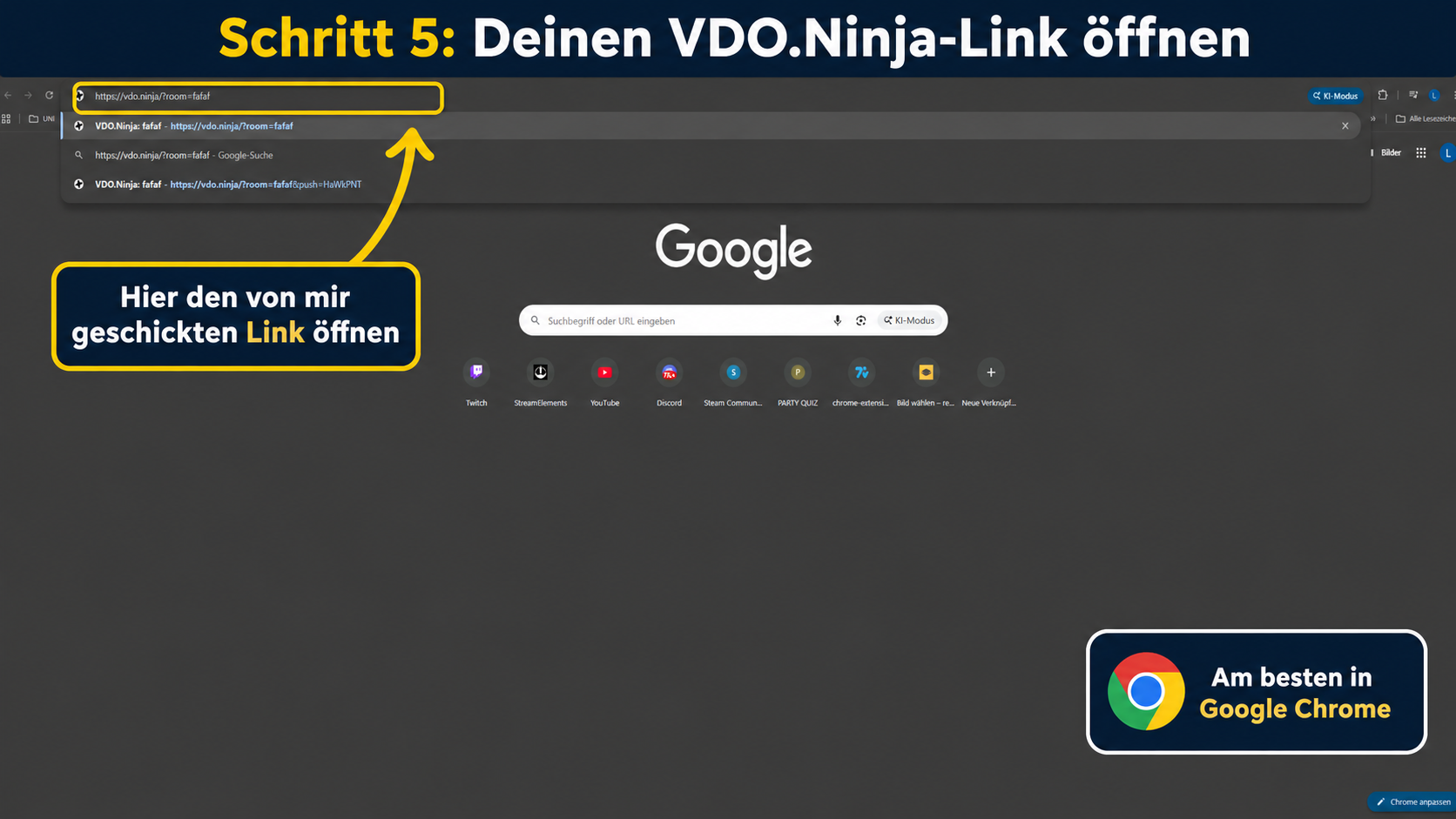 Persönlichen VDO Ninja Link öffnen
