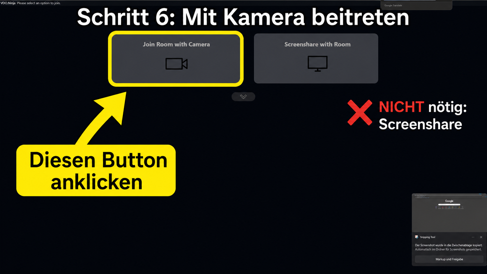VDO Ninja mit Kamera beitreten