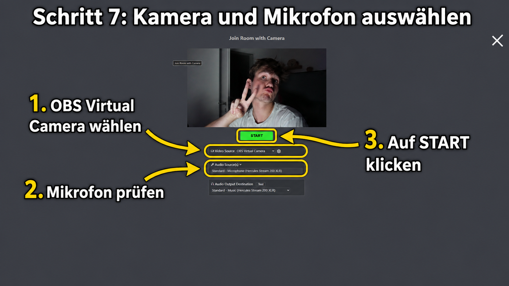 Kamera und Mikrofon in VDO Ninja auswählen