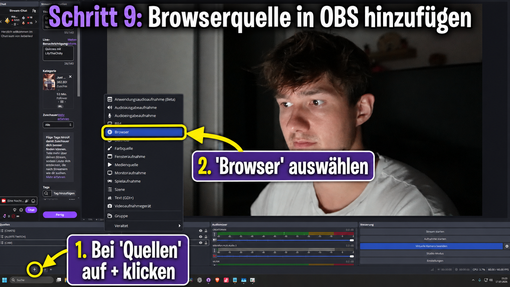 Browserquelle in OBS hinzufügen