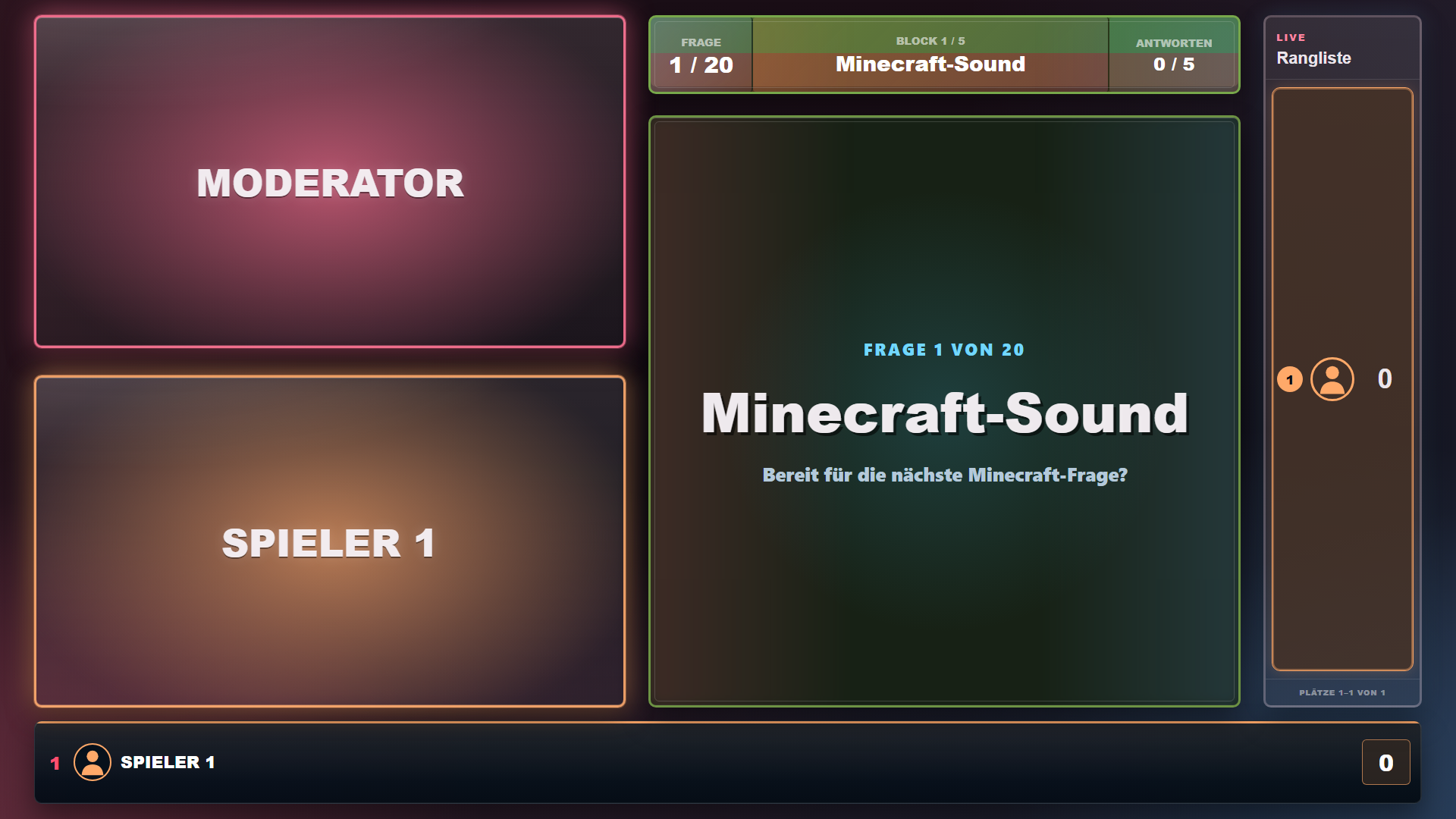 Minecraft Quiz Spielansicht